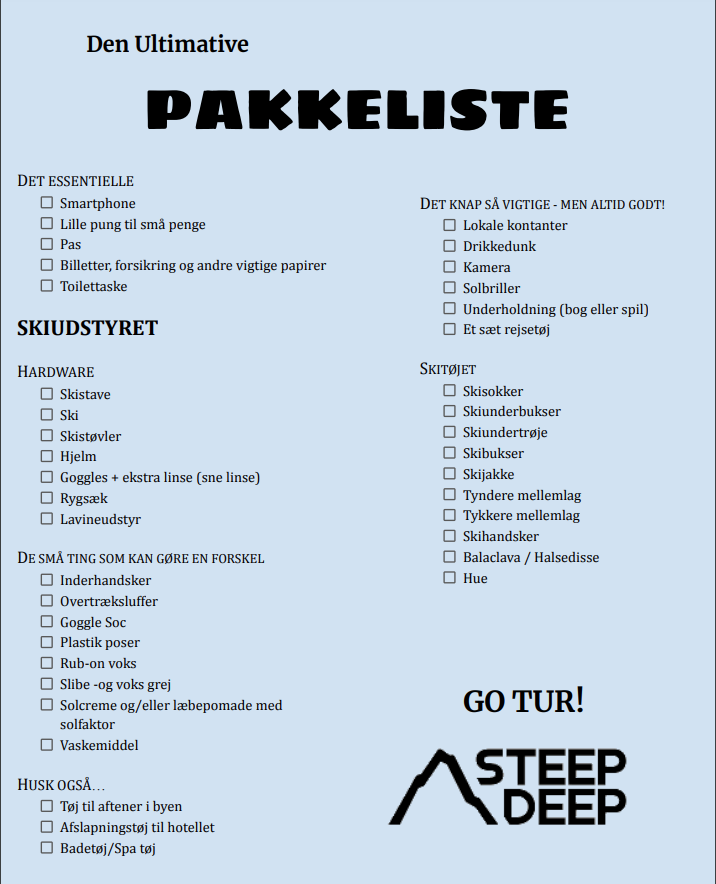 DEN ULTIMATIVE PAKKELISTE
